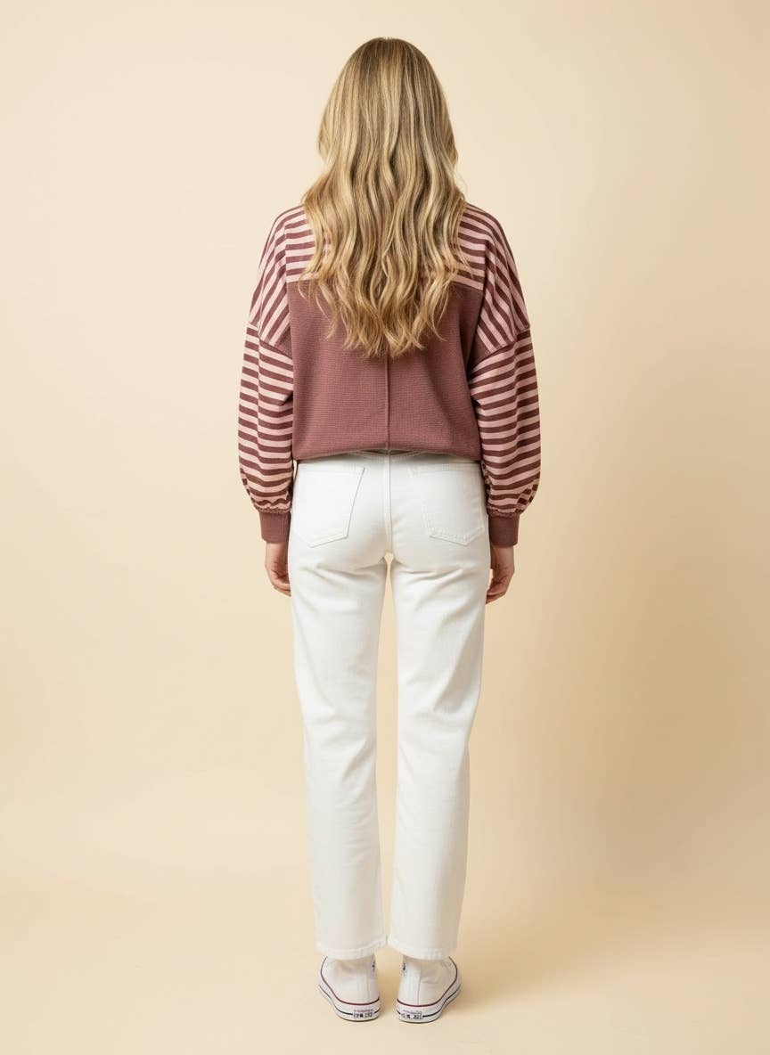 Striped Drop-Shoulder Pullover Sweatshirt