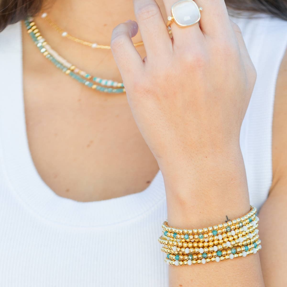 Bead & Crystal Stretch Bracelet -Assorted 4mm