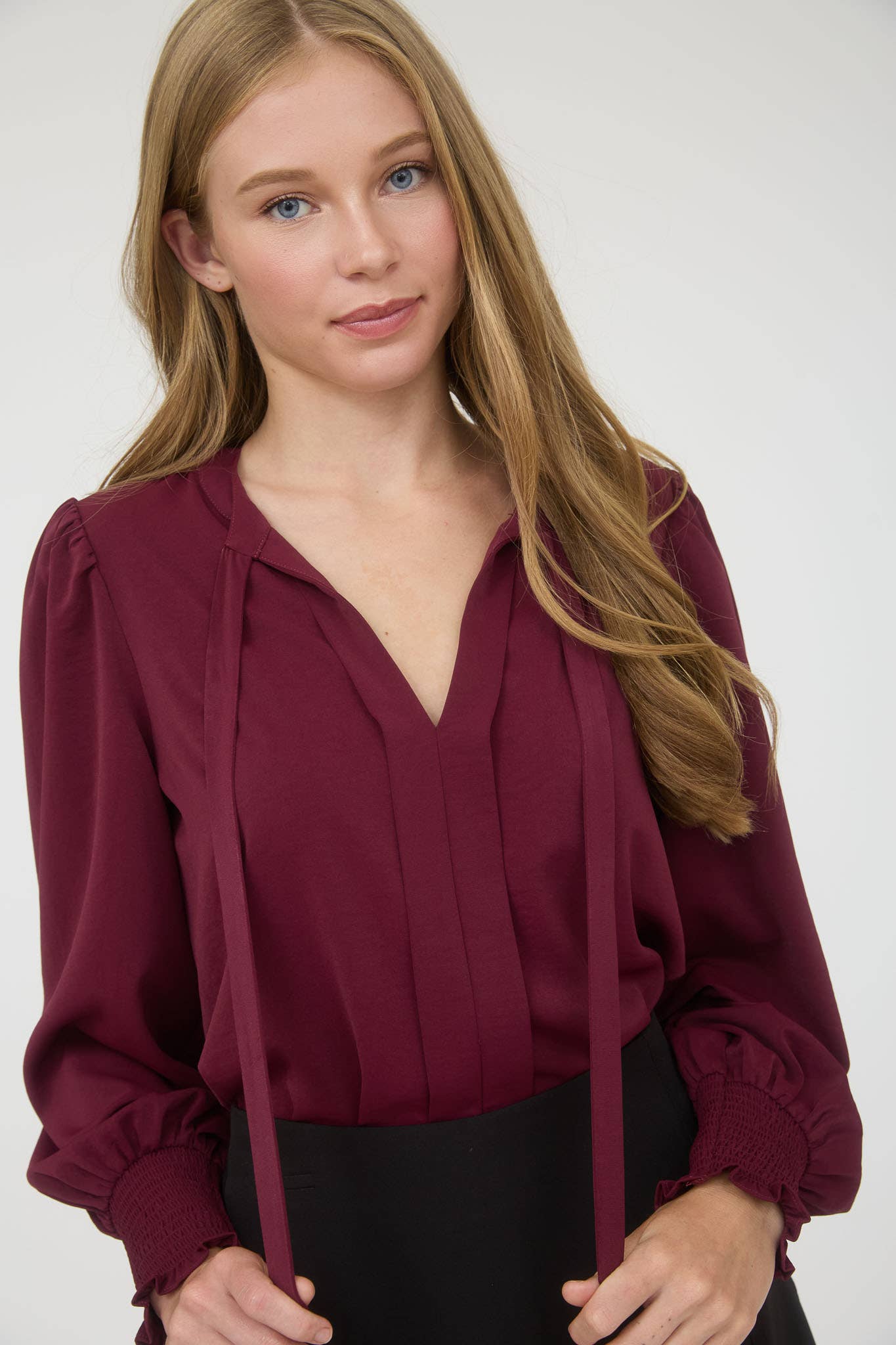 Long Sleeve Neck Tie Top