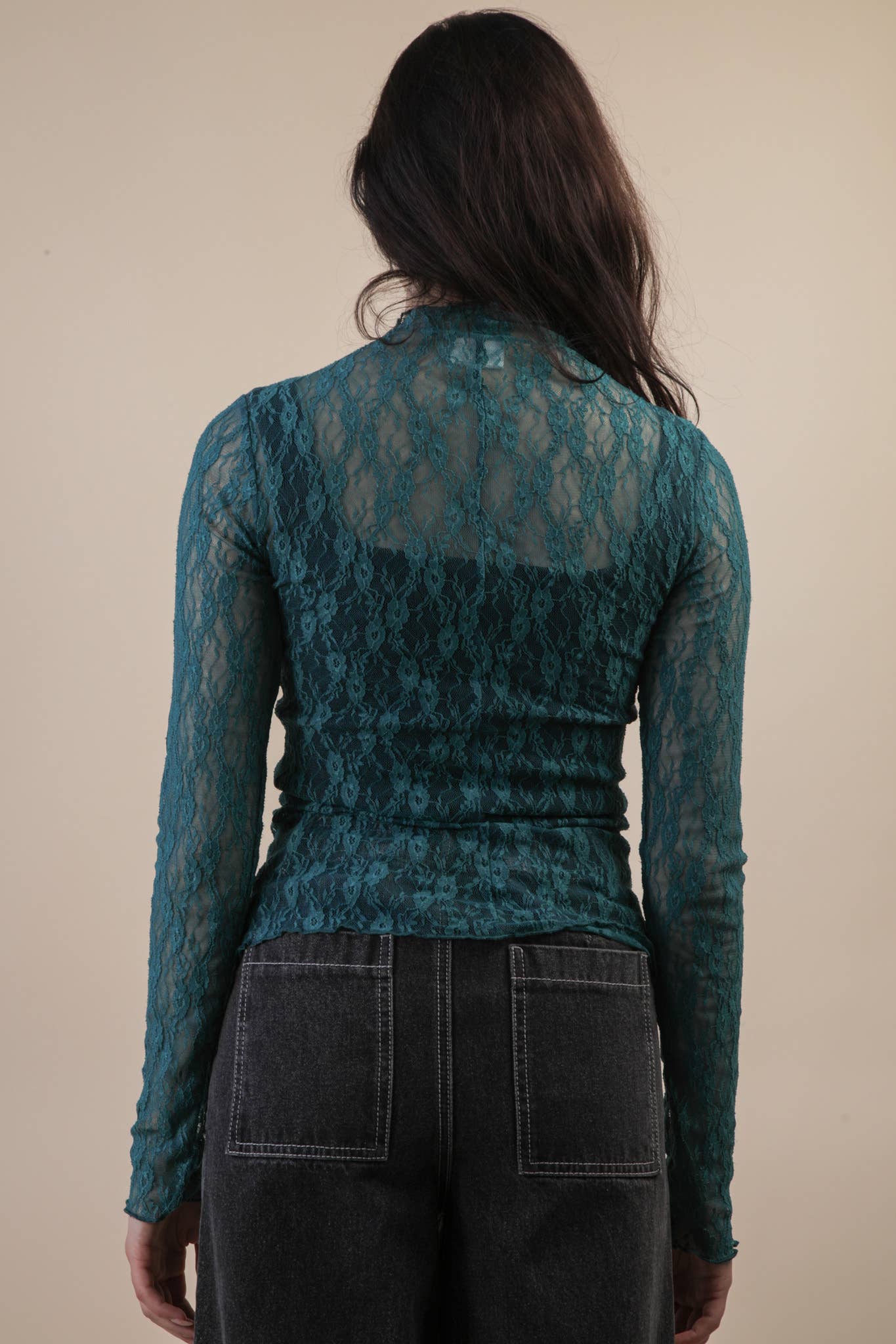 Fitted Sheer Mesh Lace Knit Top
