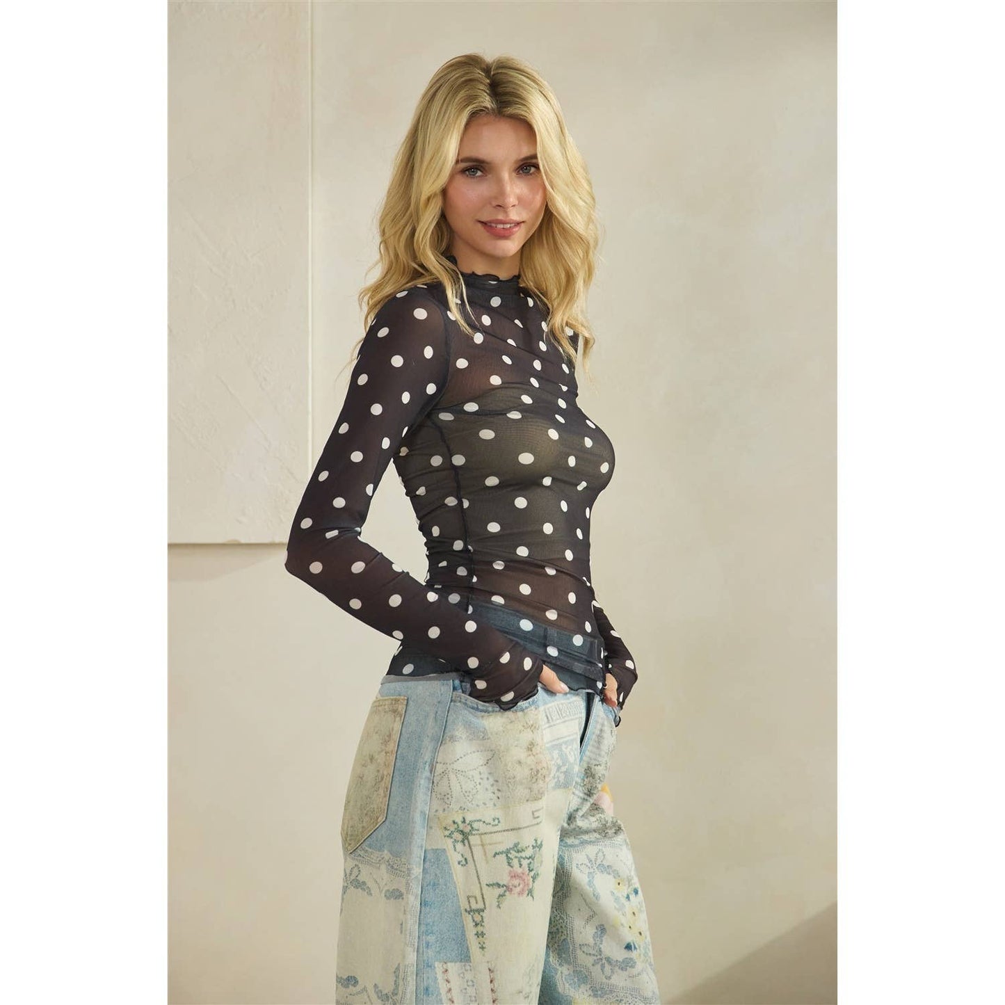 Lace Long Sleeve See Through Top