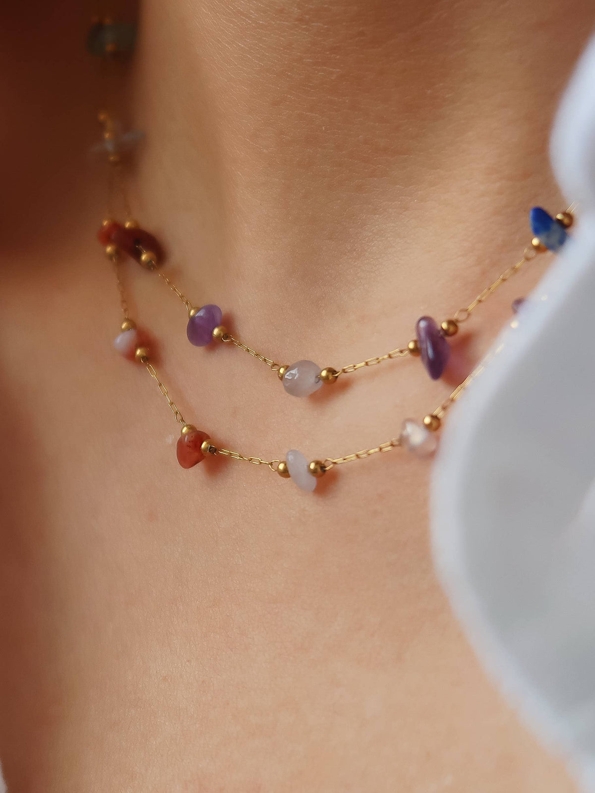 Besse 18K Gold Non-Tarnish Multi Gemstone Necklace, Bracelet