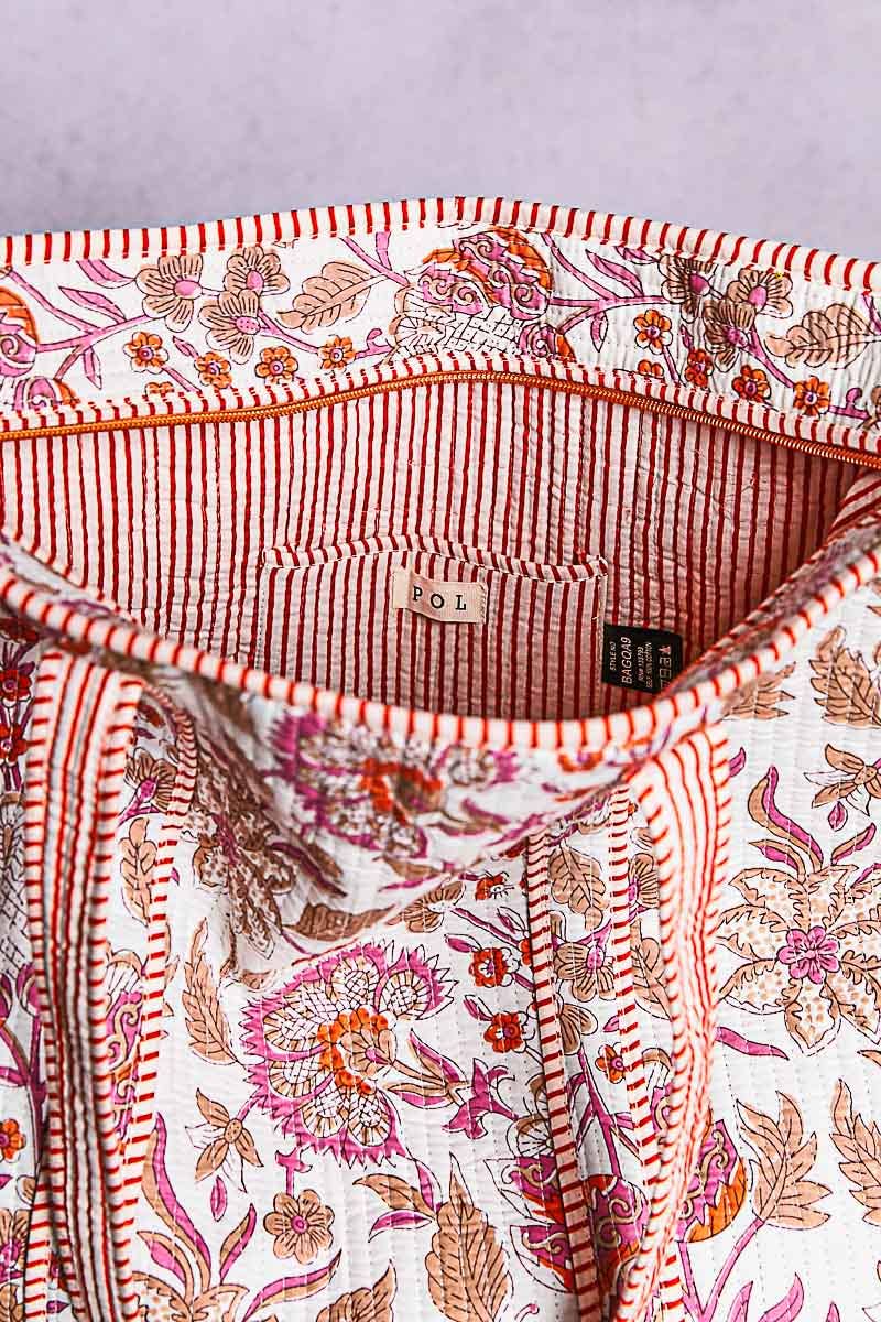 Quilted Striped Ivory Tote Bag