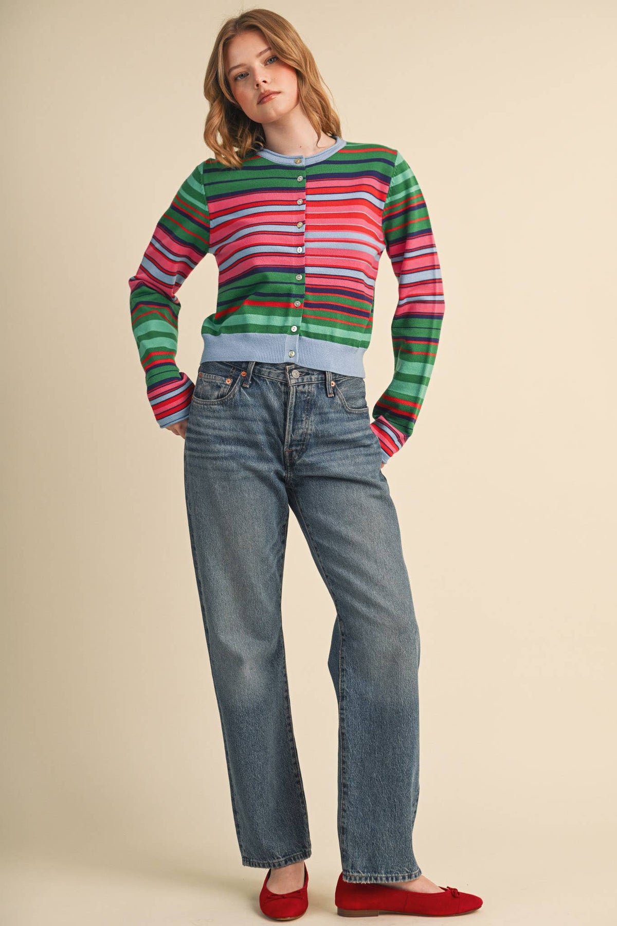 Multi Color Striped Sweater Cardigan