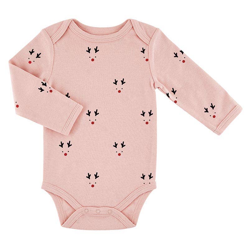 Pink Reindeer Baby Long Sleeve Snapshirt
