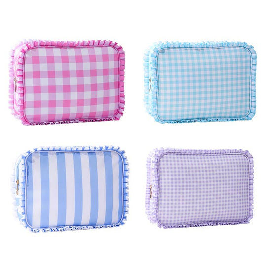 Gingham Ruffle Cosmetic Bag