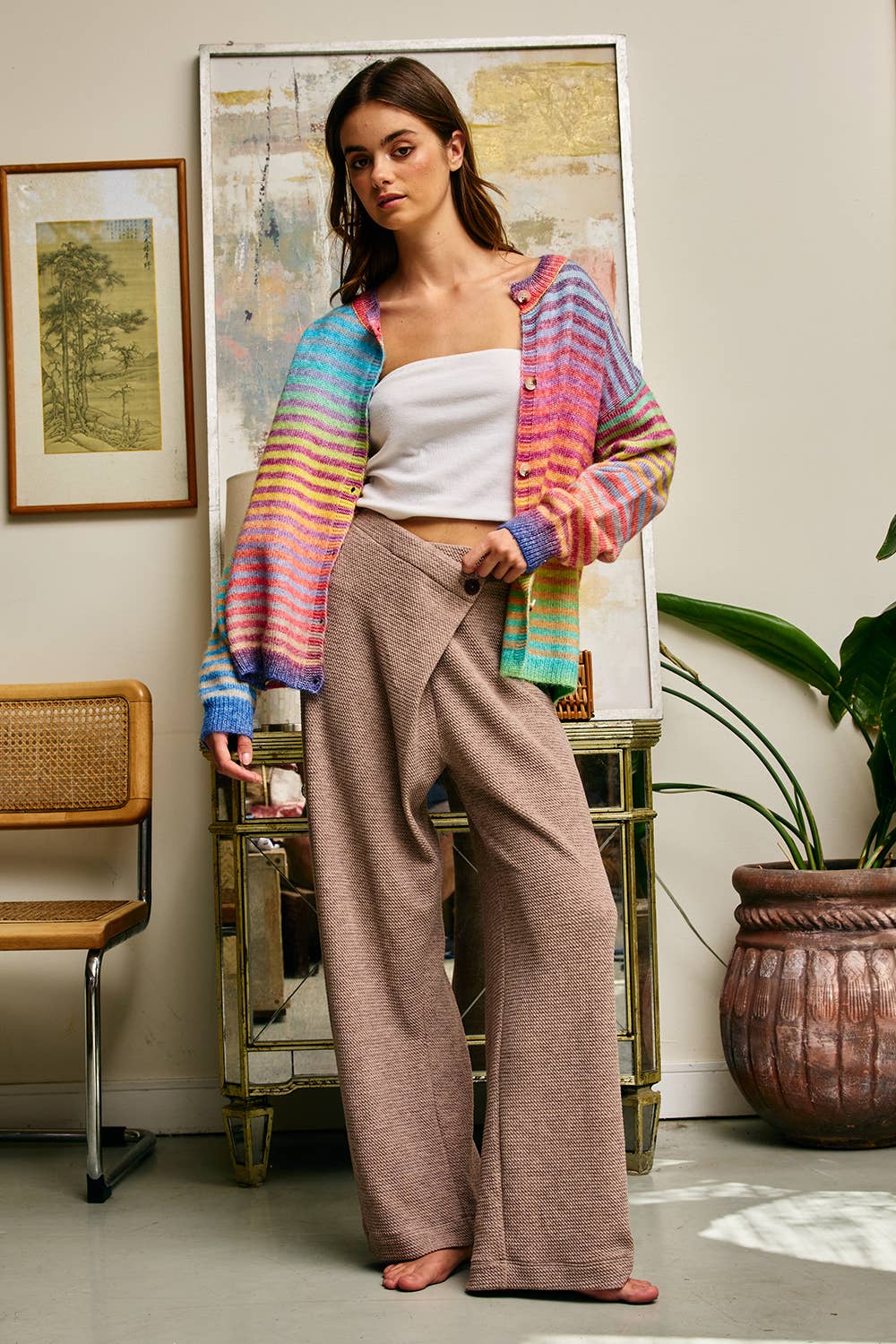 Space-Dye Striped Button-Down Cardigan