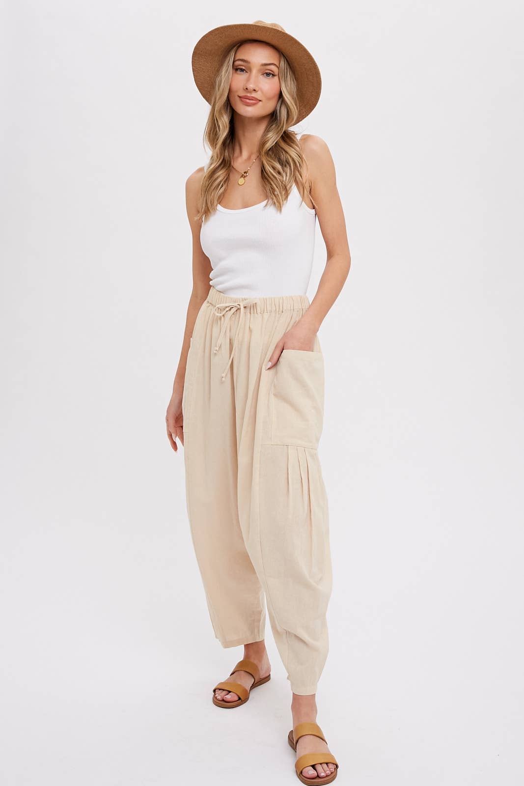 Linen Blend Wide Leg Pants