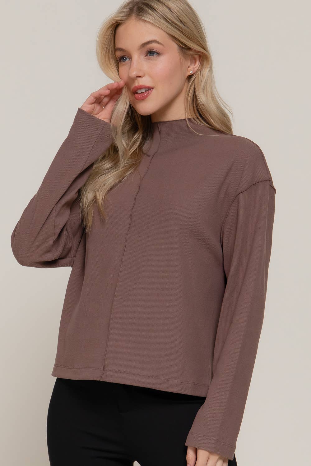 Long Sleeve Overlocked Seams Brushed Rib Top