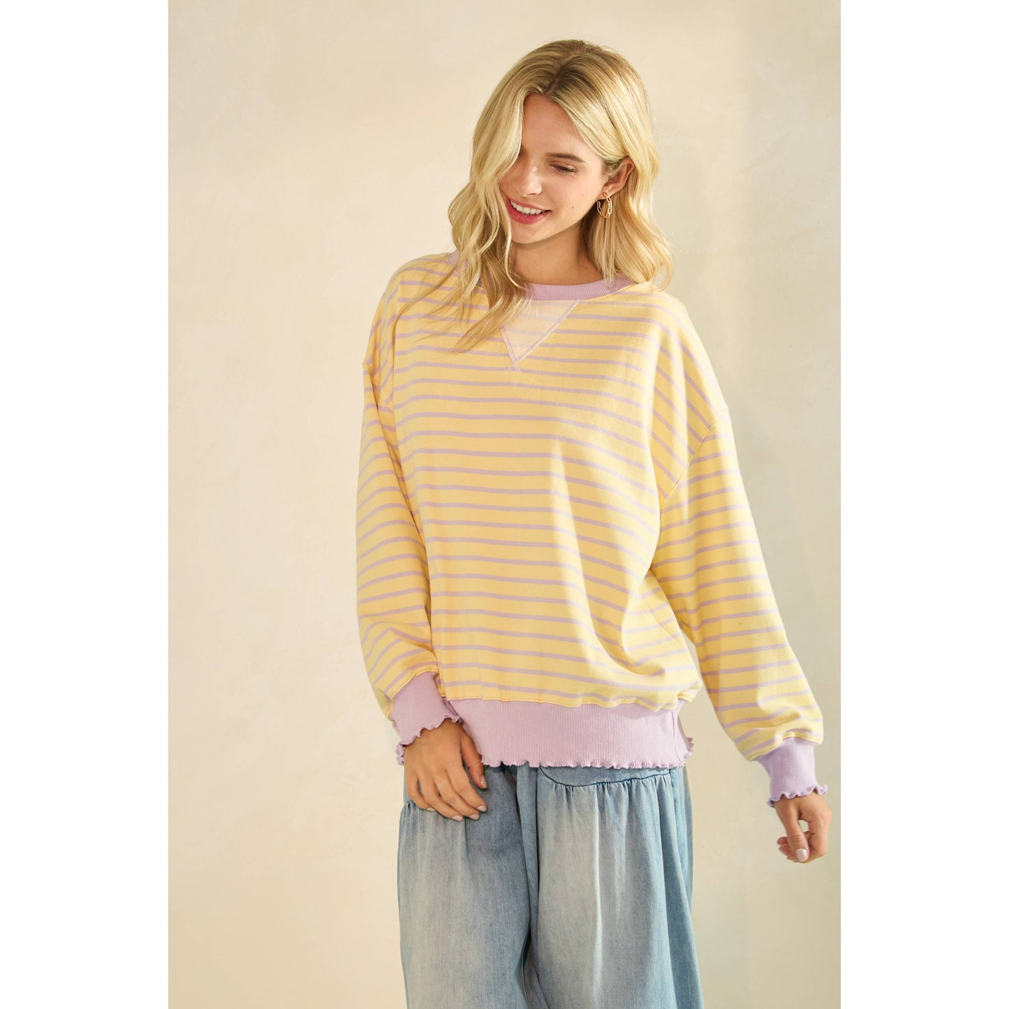 Striped Knit Long Sleeve Top