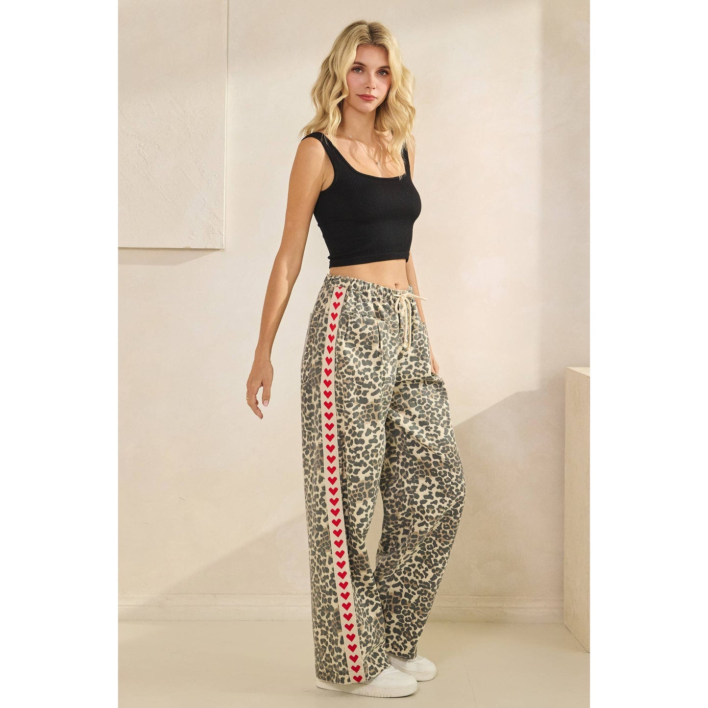 Leopard Printed Striped Wide Legged Pants