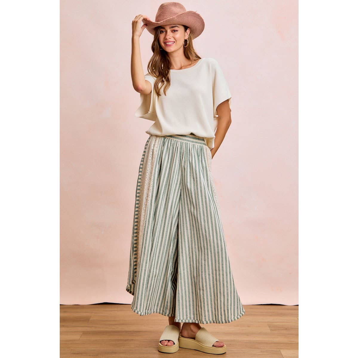 Floral Eyelet Wide Leg Pants