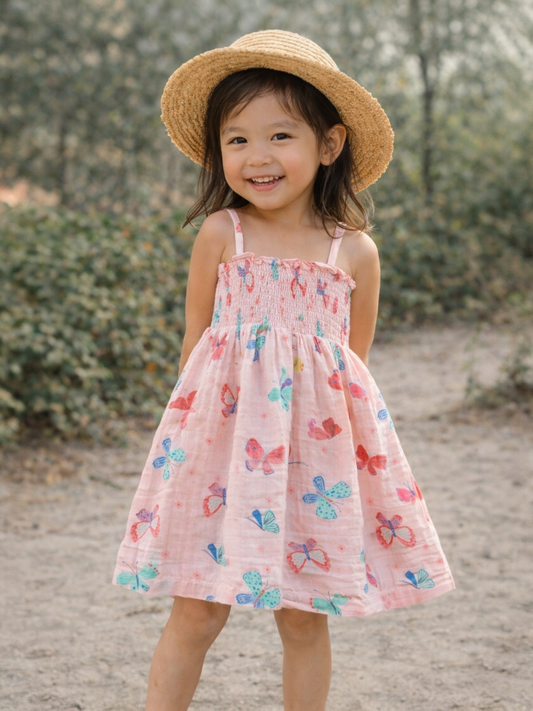 Whimsical Butterflies / Muslin Smocked Tube Dress