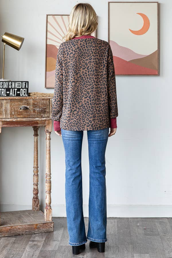 Ribbed Animal Print Long Sleeve Top