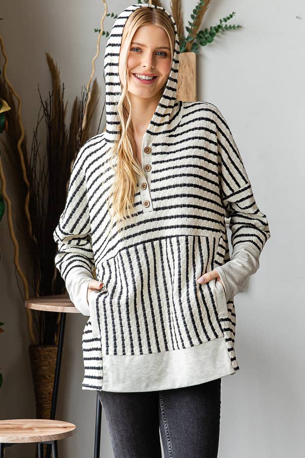 Cream & Black Stripe Hoodie