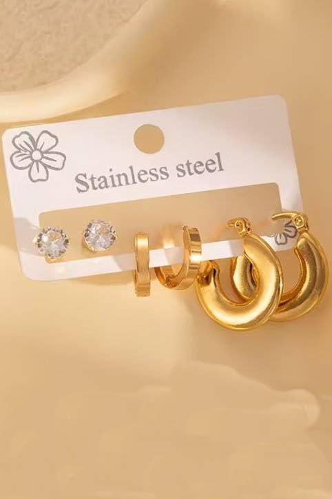 Waterproof Stud & Hoop Trio
