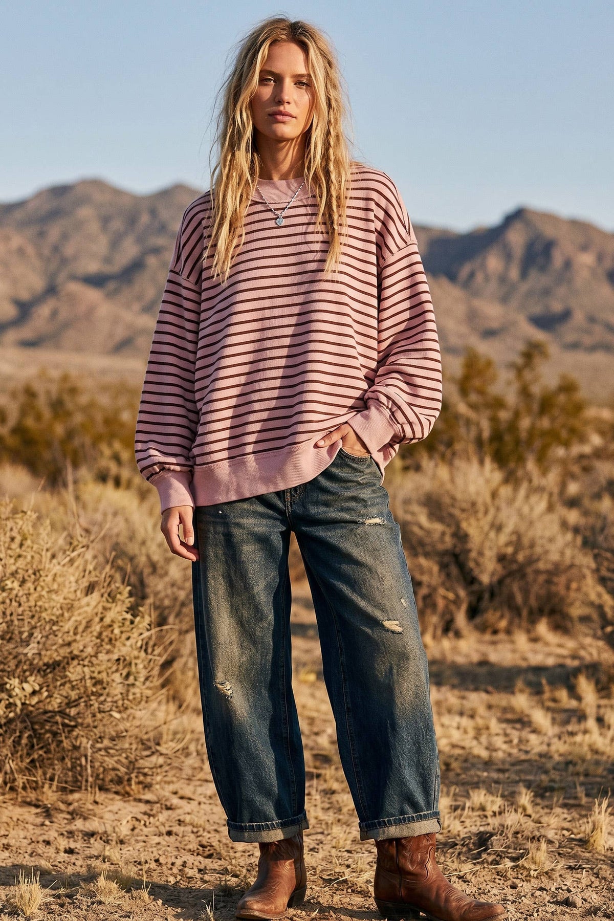 Oversized French Terry Striped Pullover