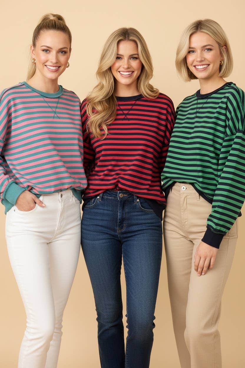 Striped Drop-Shoulder Pullover Sweatshirt