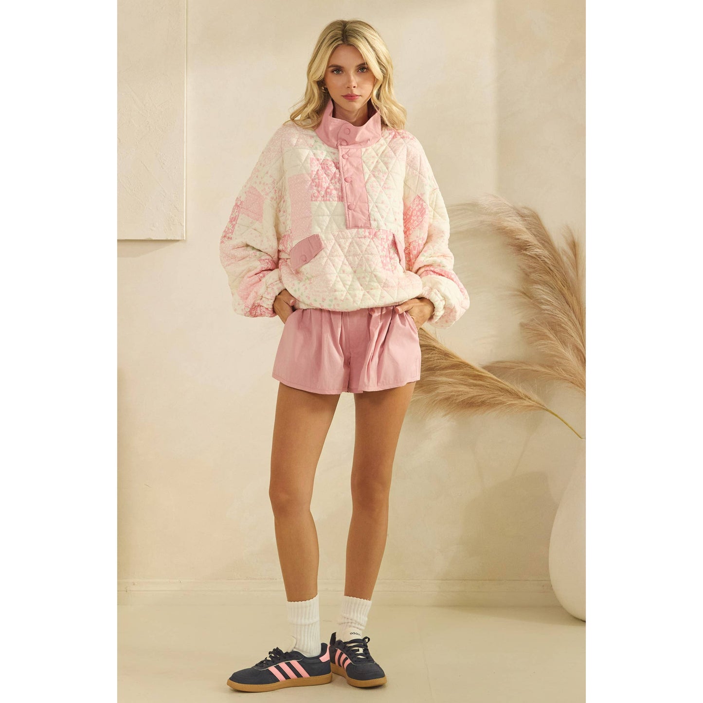 Blush Pink Quilted Pullover