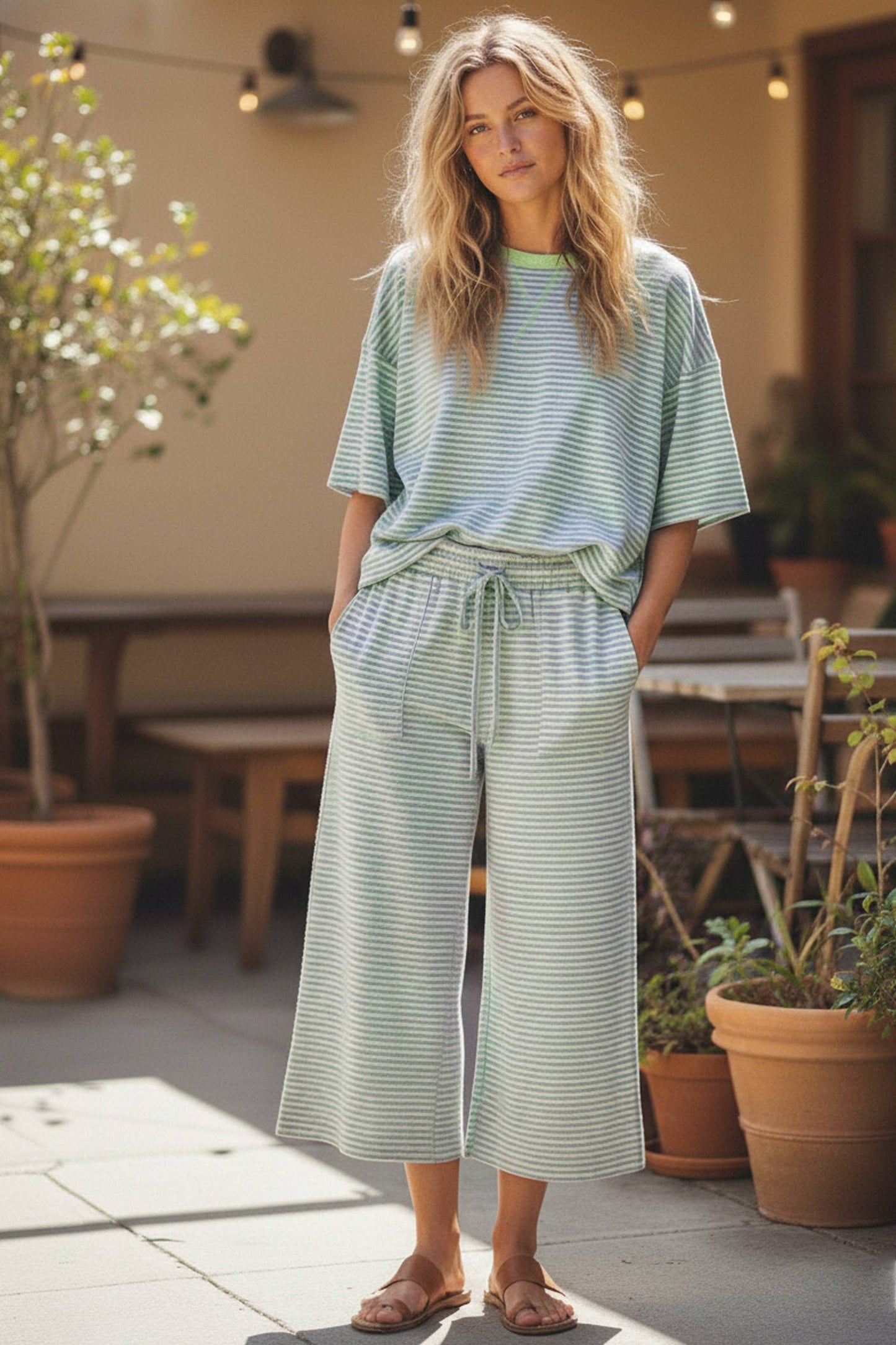 Striped Knit Top and Pants Set