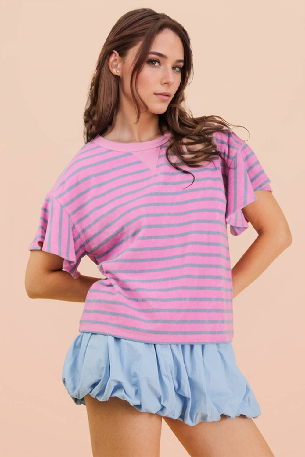 Sophia Ruffle Stripe Knit Top