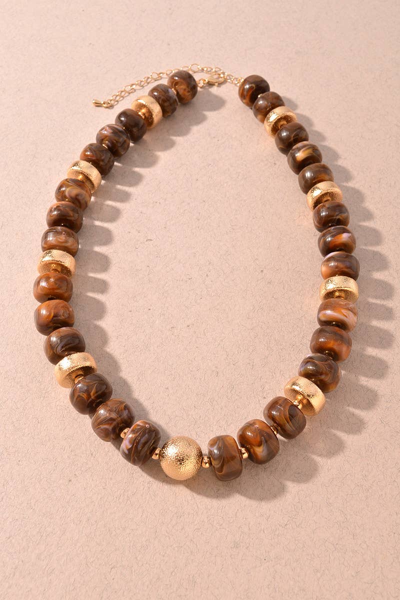 Marbled Beaded & Gold Accent Necklace