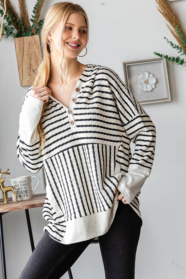 Cream & Black Stripe Hoodie