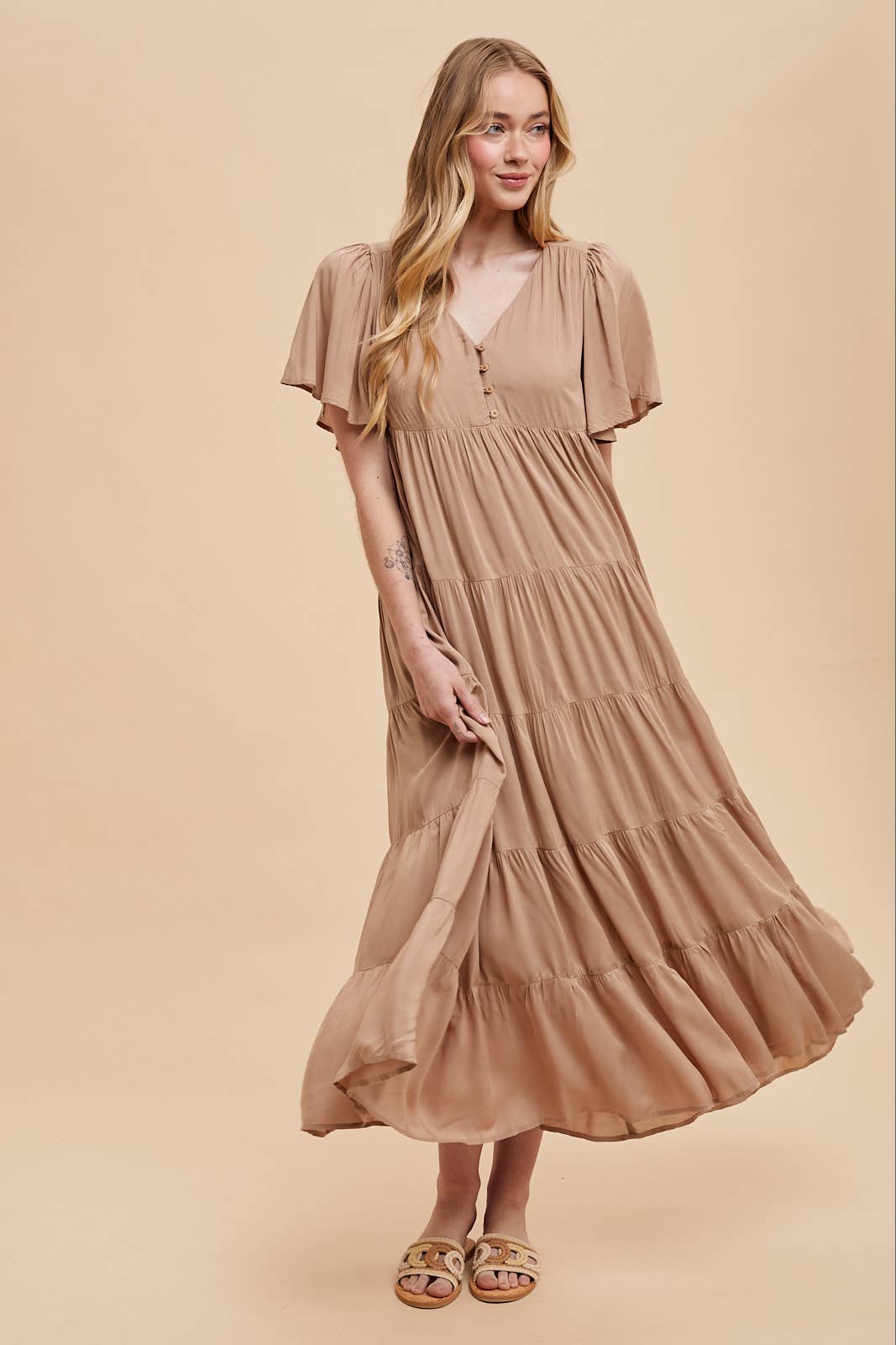 Apricot Flowy Maxi Dress