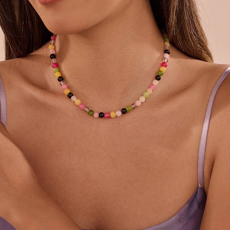 Natural Agate Glass Bead Necklace