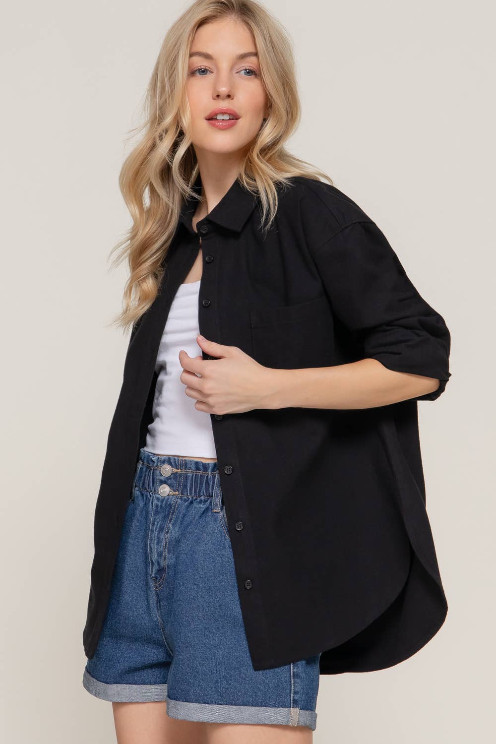 Relaxed Cotton Button Up Shirt