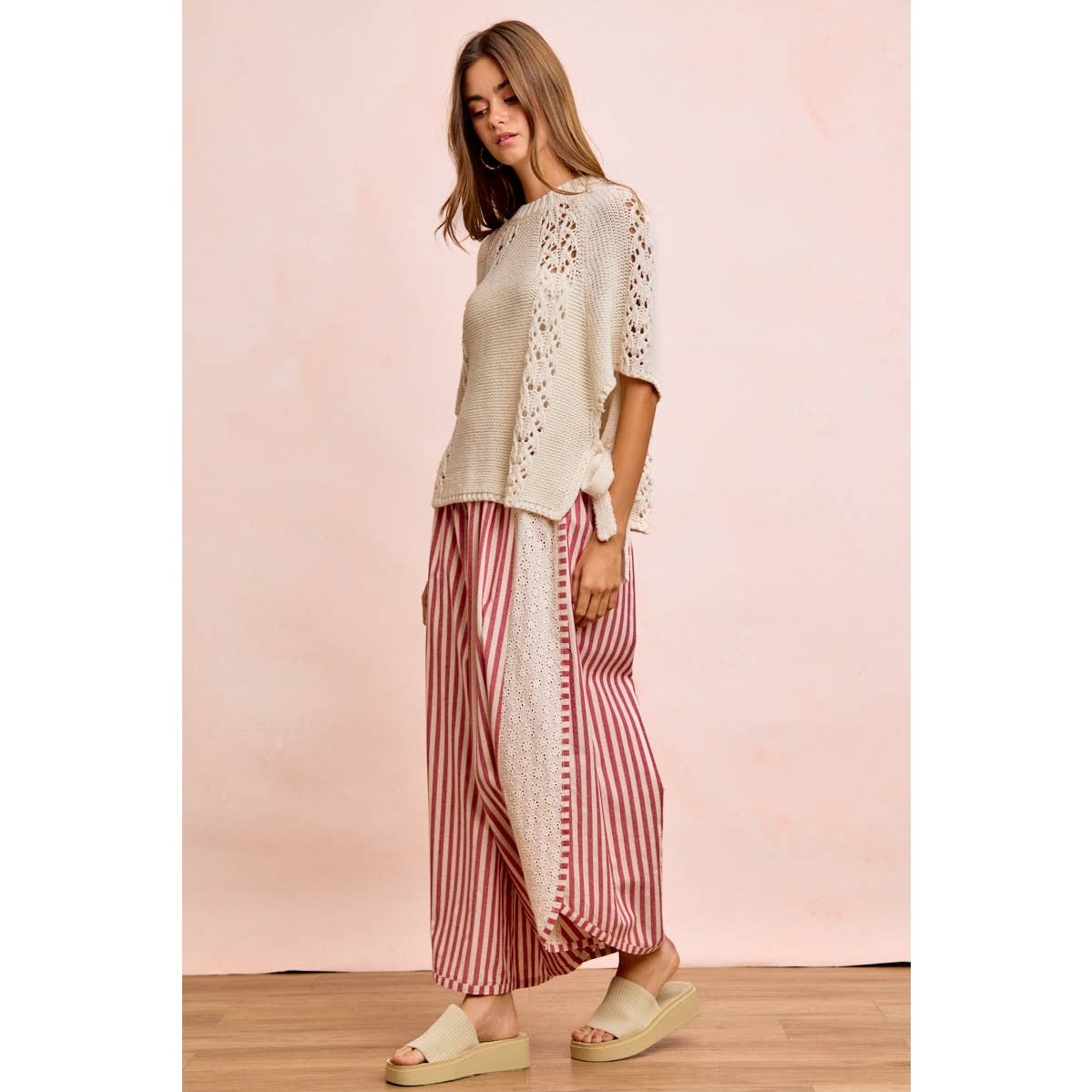 Floral Eyelet Wide Leg Pants