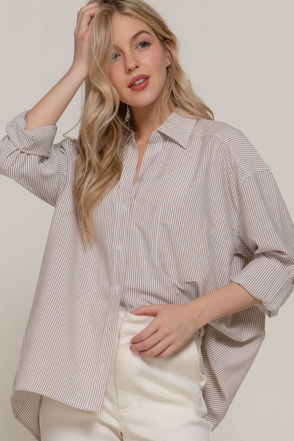 Oversized Striped Button Up Shirt