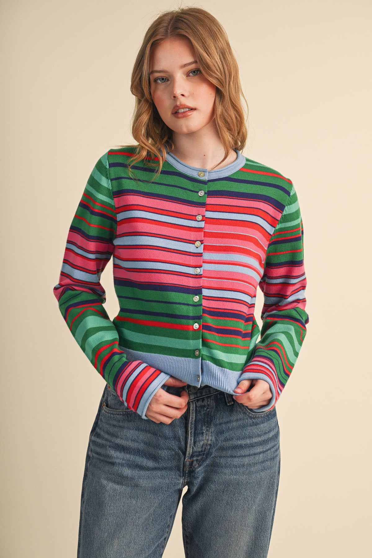 Multi Color Striped Sweater Cardigan