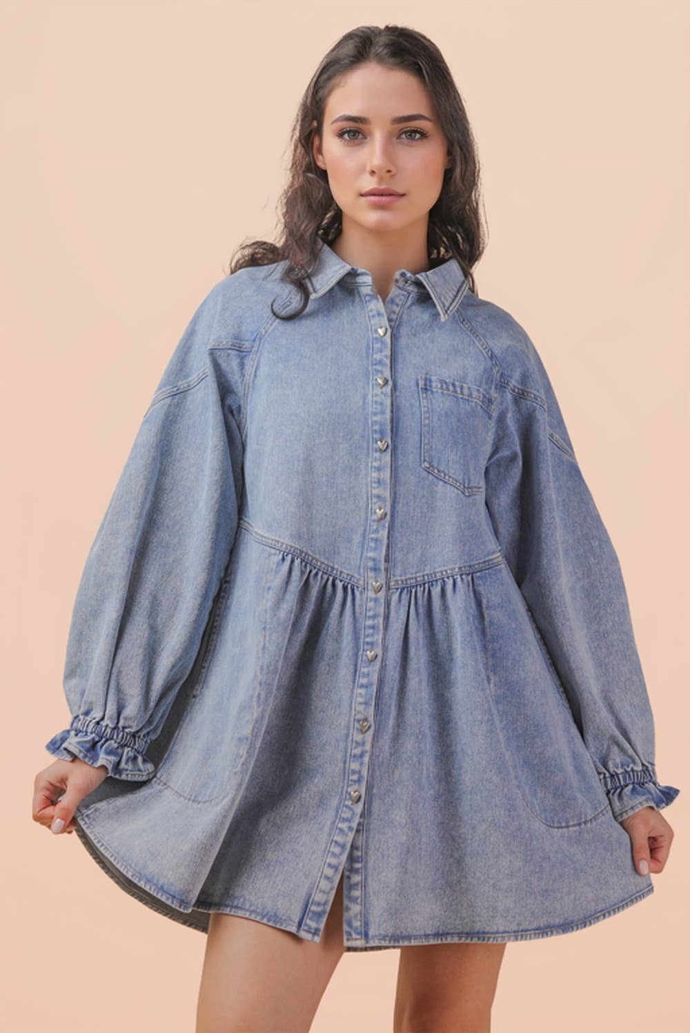 Denim Heart Button Dress