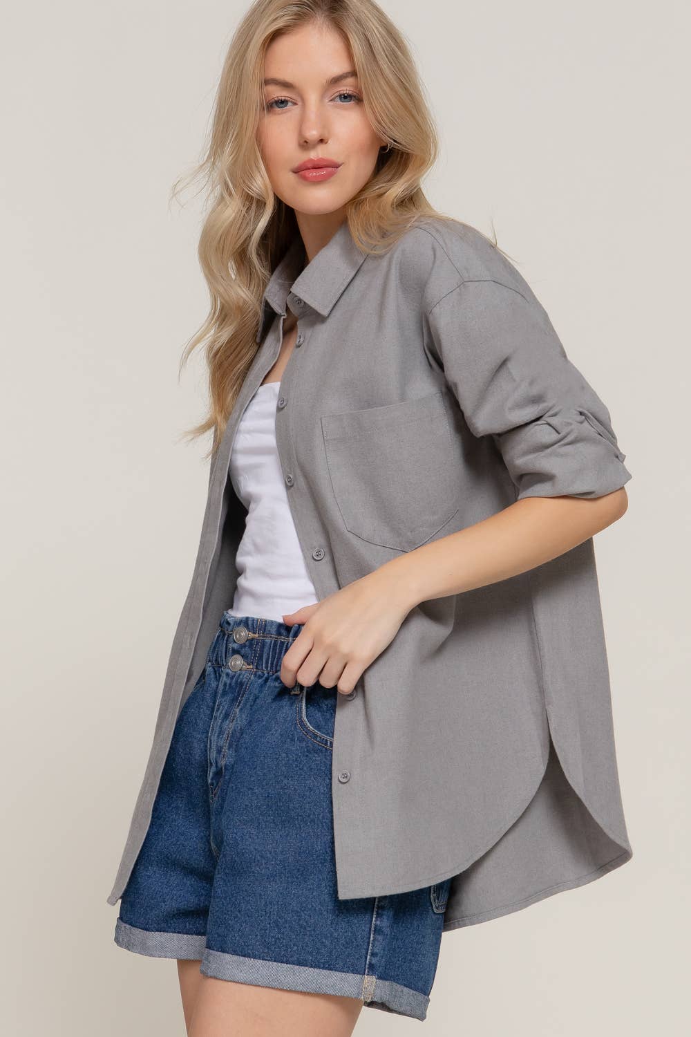 Relaxed Cotton Button Up Shirt