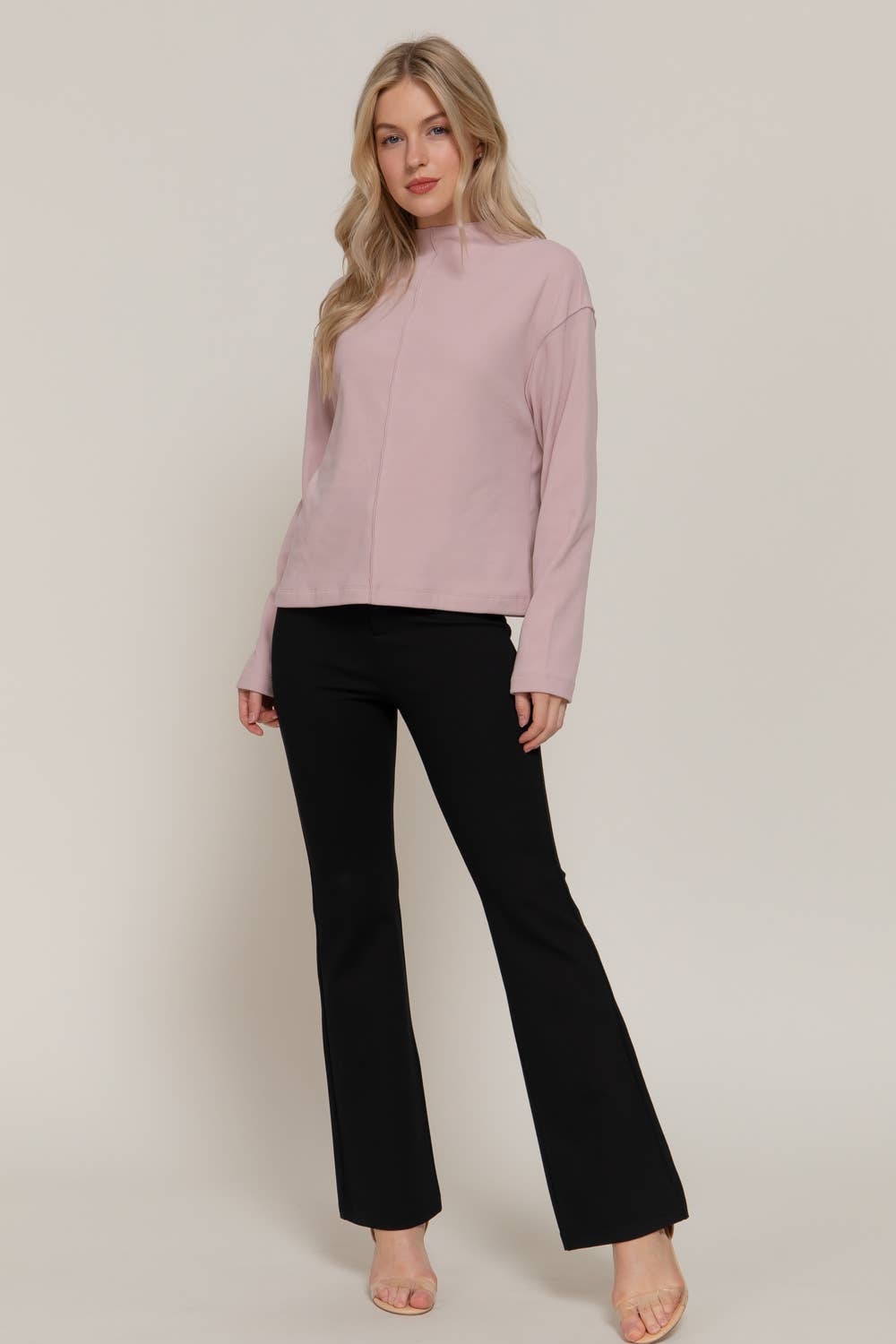 Long Sleeve Overlocked Seams Brushed Rib Top