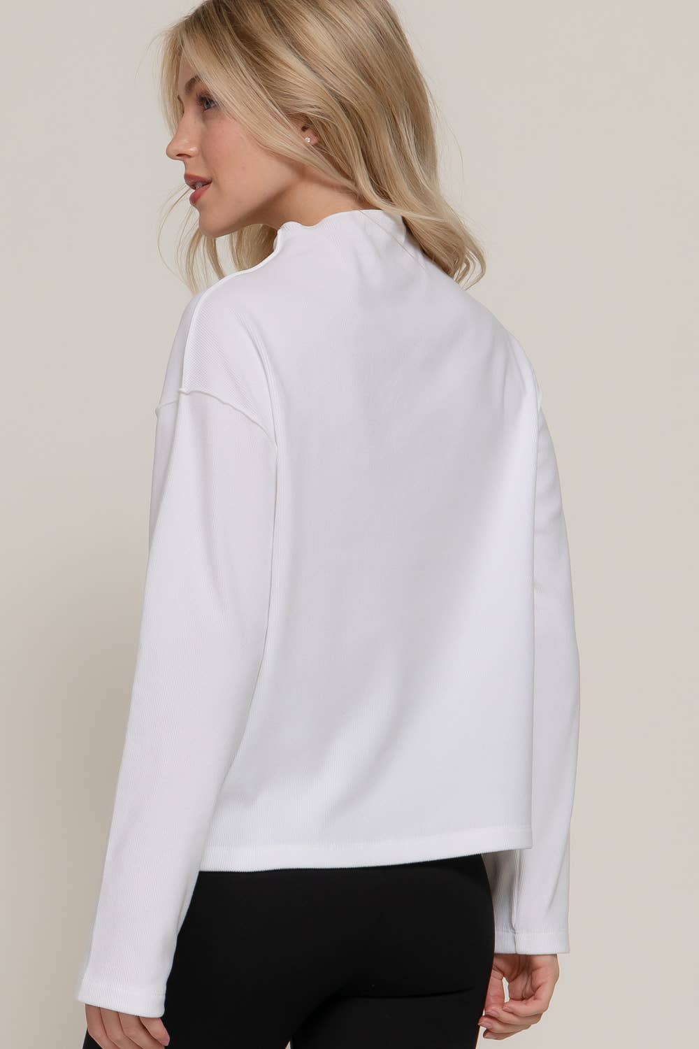 Long Sleeve Overlocked Seams Brushed Rib Top