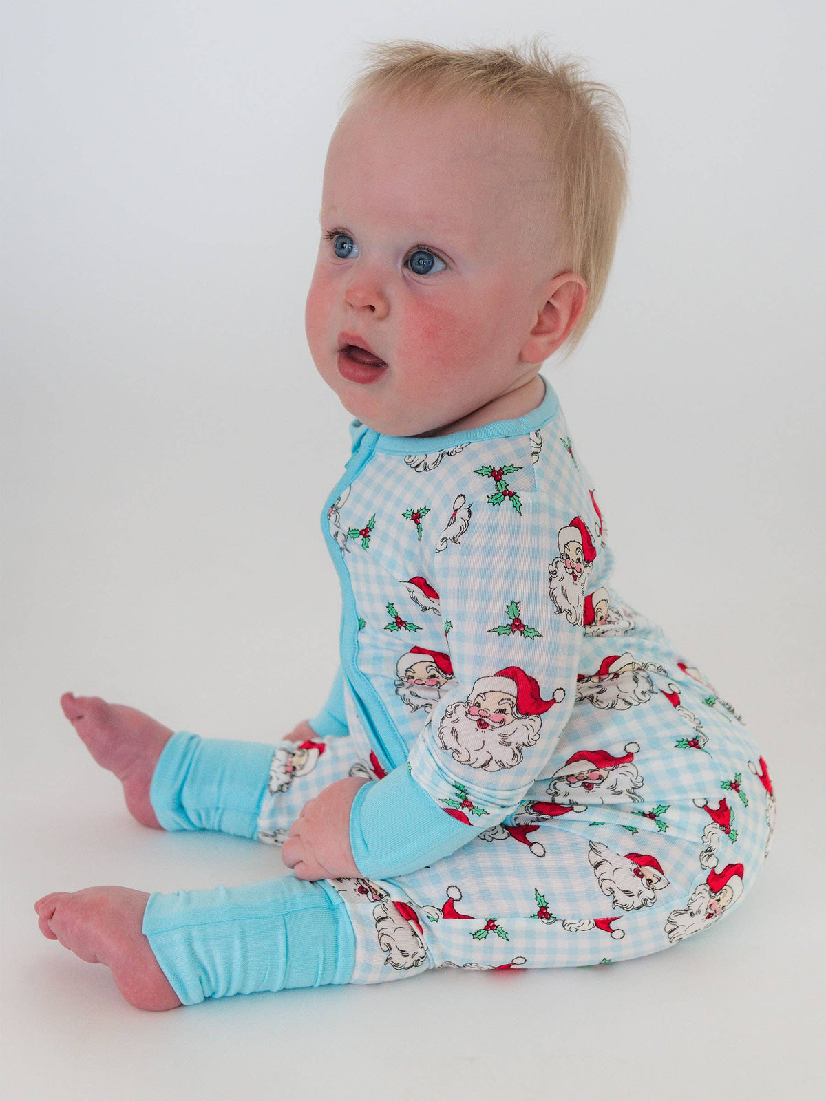 SoftSnooze™ Baby Bamboo Viscose Blue Dear Santa Convertible One Piece Footie Pajama