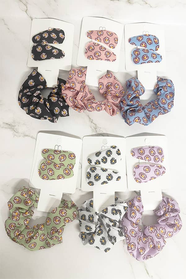 Floral Scrunchie and Hair Clip Set