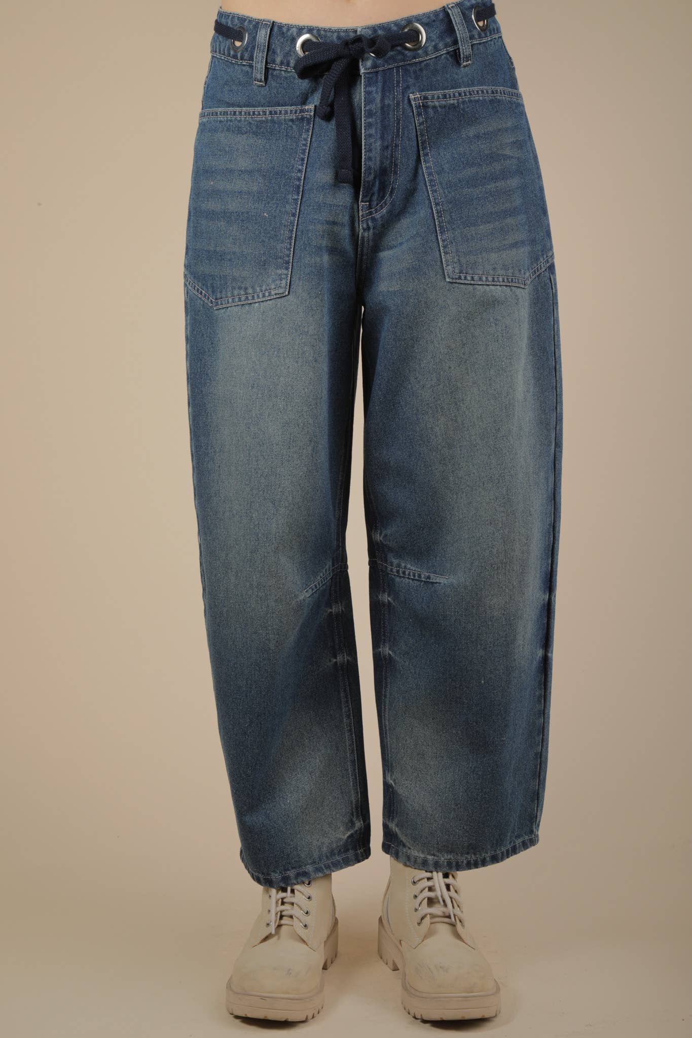 Washed Denim Barrel Pants