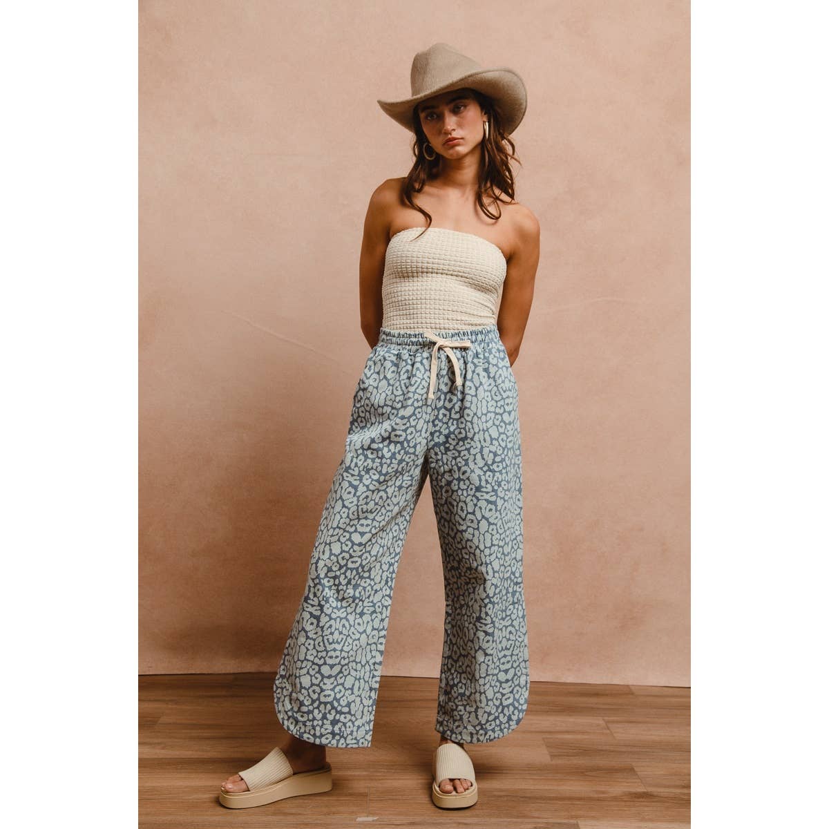Washed Leopard Drawstring Pants