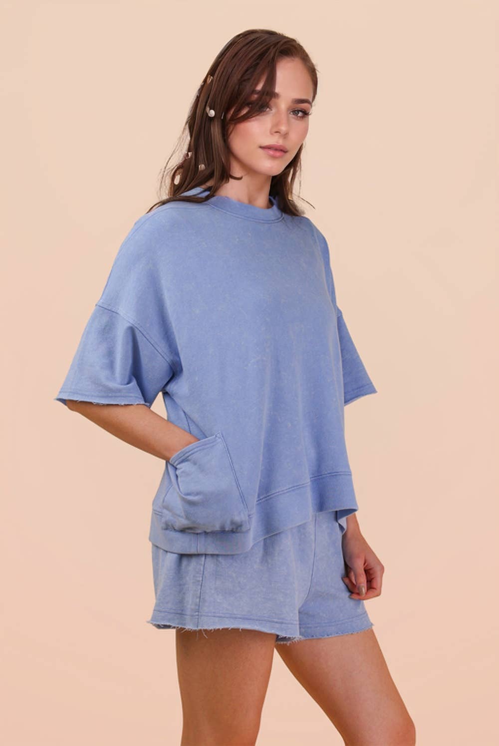 Mineral Washed Knit Casual Top & Shorts