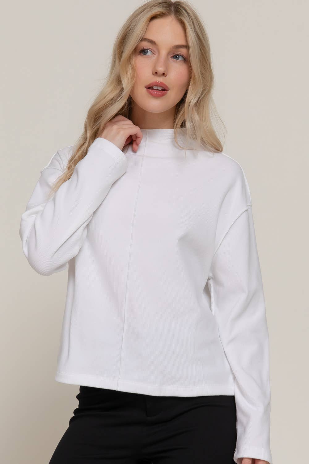 Long Sleeve Overlocked Seams Brushed Rib Top