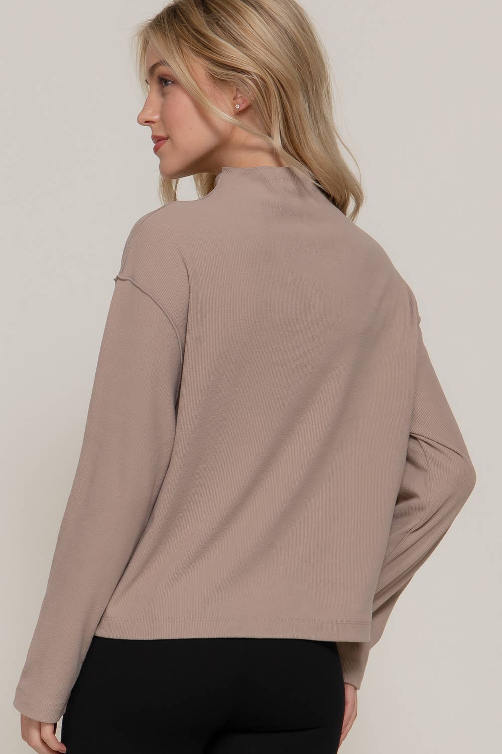 Long Sleeve Overlocked Seams Brushed Rib Top