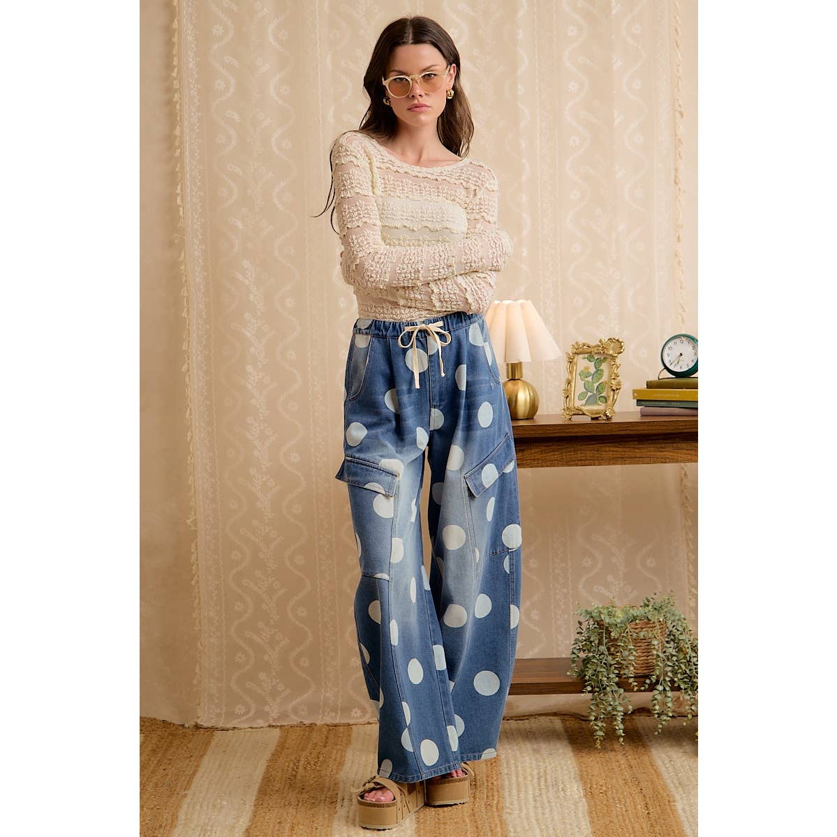 Polka Dot Cargo Barrel Jeans