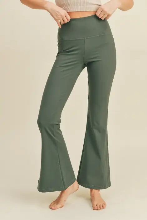 Green High-Rise Side Split Flare Leggings