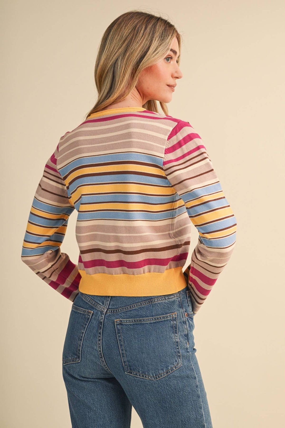 Multi Color Striped Sweater Cardigan