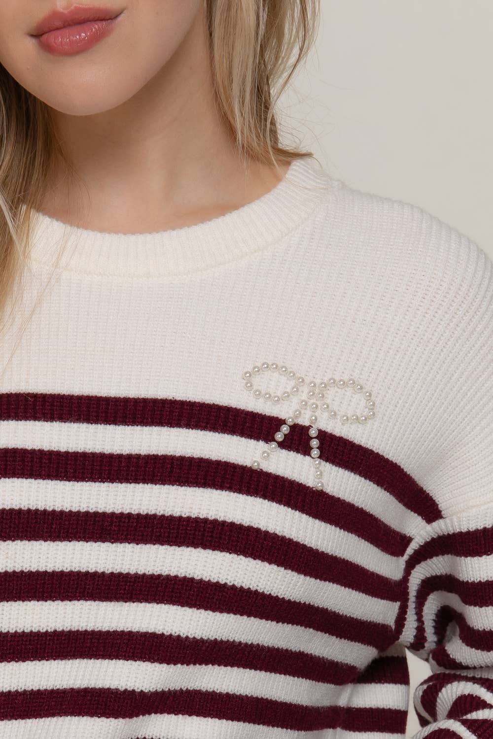 Pearl Bow Striped Sweater