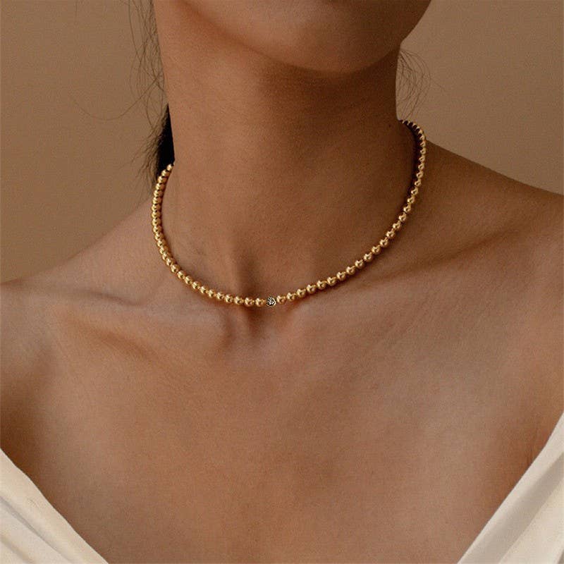 18K SS Beaded Stud Necklace - Tarnish Free
