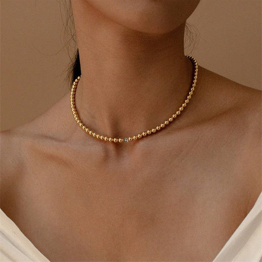 18K SS Beaded Stud Necklace - Tarnish Free